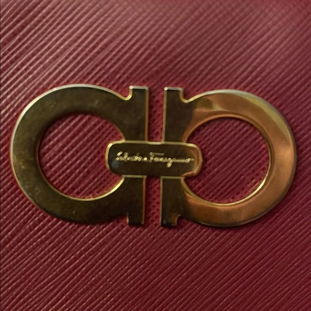Salvatore Ferragamo Deep Pink Saffiano Zip-Around Wallet with Gold Gancini
